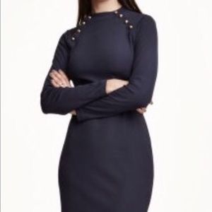 Blue long-Sleeved Ribbed Dress 👗 by H&M