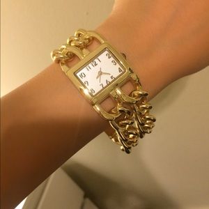 Gold Watch Bracelet Two Chains