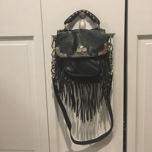 Christian Audigier faux leather fringe crossbody