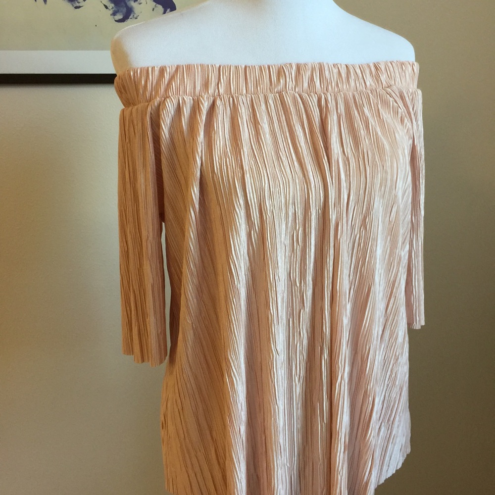 Only 1 small left!🌟Blush Pleated Off Shoulder Top - Picture 7 of 7