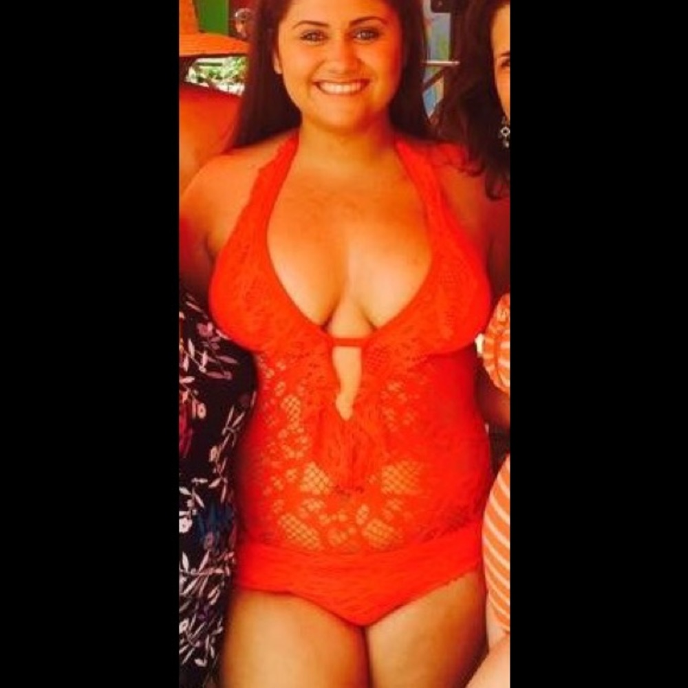 red one piece swimsuit