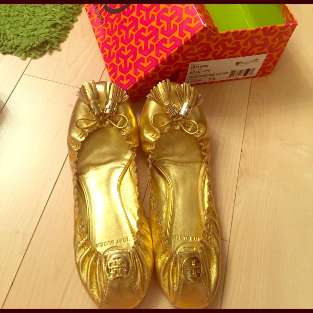 Tory Burch gold flats