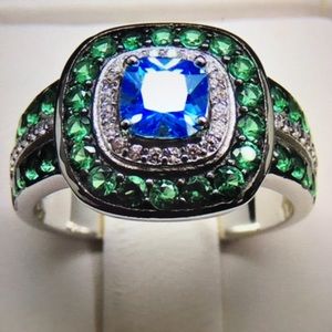 SALE Gorgeous Blue and Green Silver Cocktail Ring