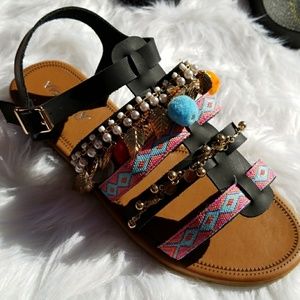 🕌Black Colorful Embroidered Sandals
