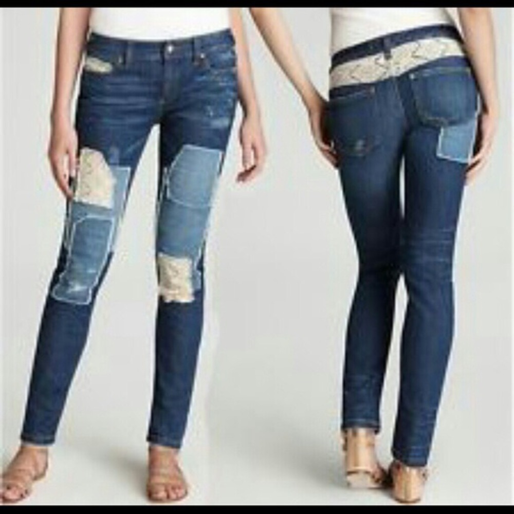 Free People Lace Patch Skinny Ankle Jeans-FPO