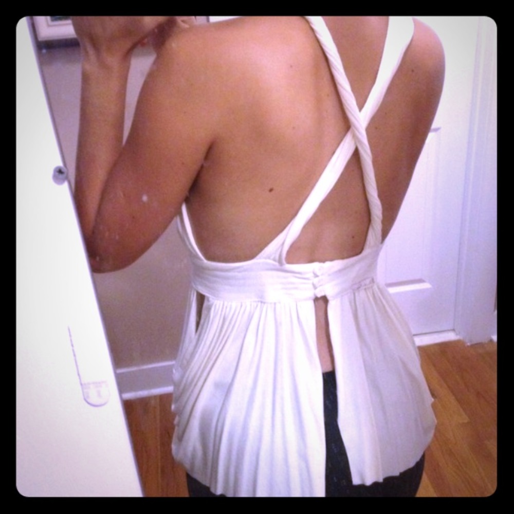 Ivory white backless Grecian boho chic top M sexy
