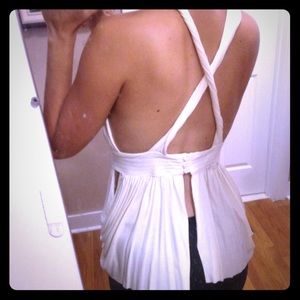 Ivory white backless Grecian boho chic top M sexy