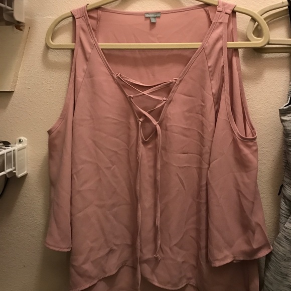 Pink lace up blouse - Picture 1 of 3
