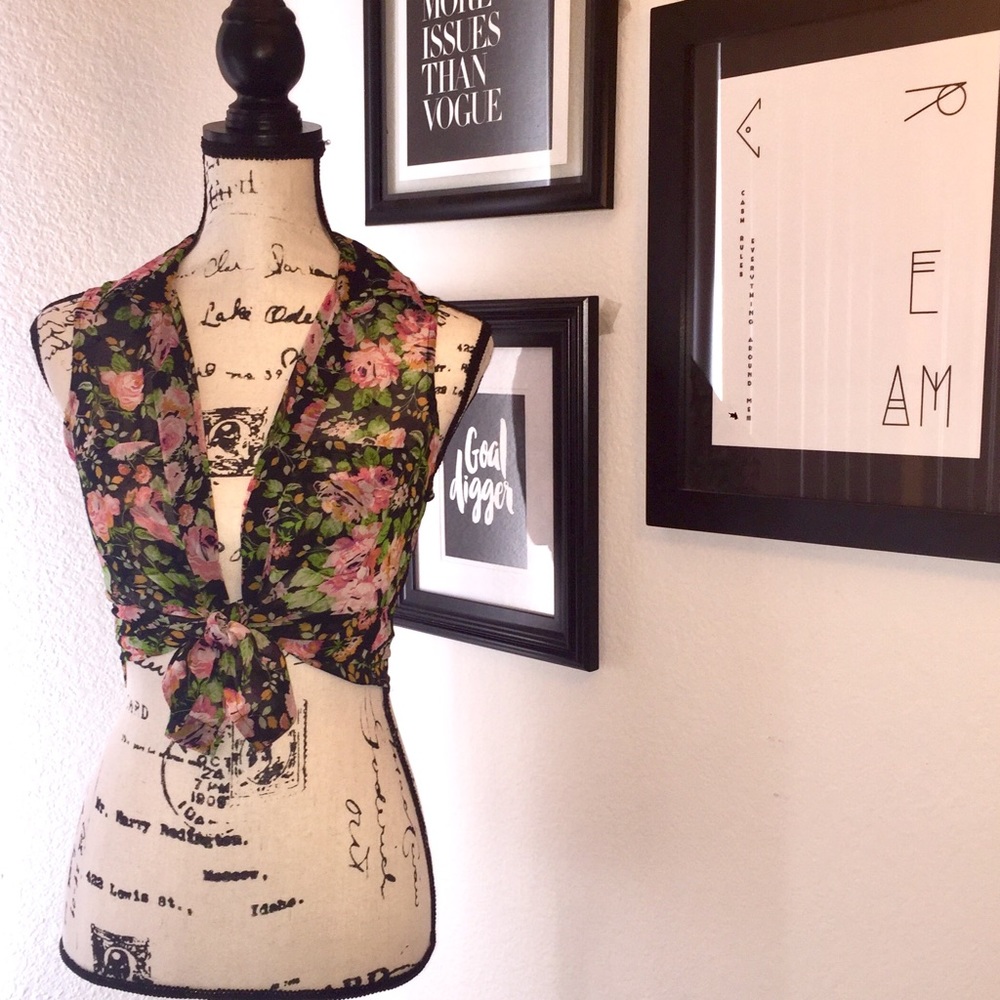 Sheer Floral Button Down Top