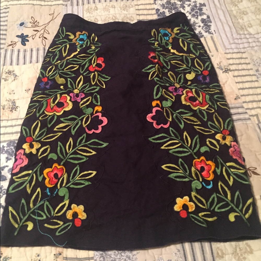 Embroidered Anthropologie Pencil Skirt