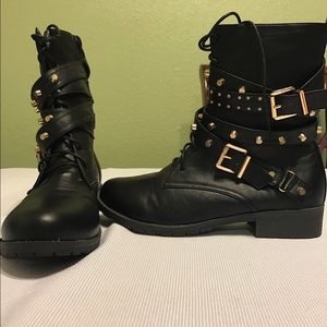 Studded Strappy Combat Boots (Wide Width)