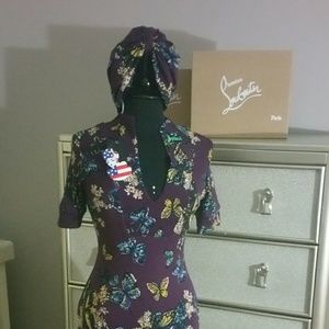 PINUP COUTURE ELIZABETH DRESS IN MOTH PRINT CREPE