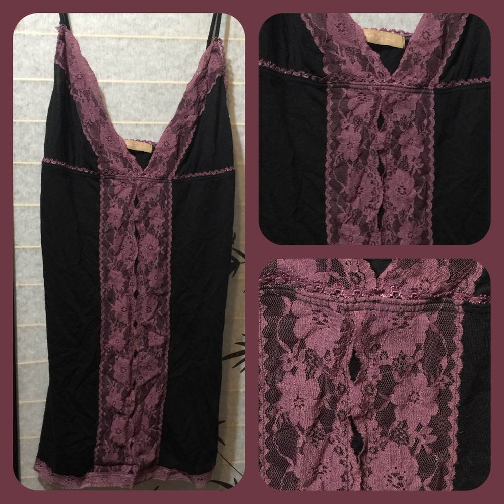 Black w/ lavender lace trim top