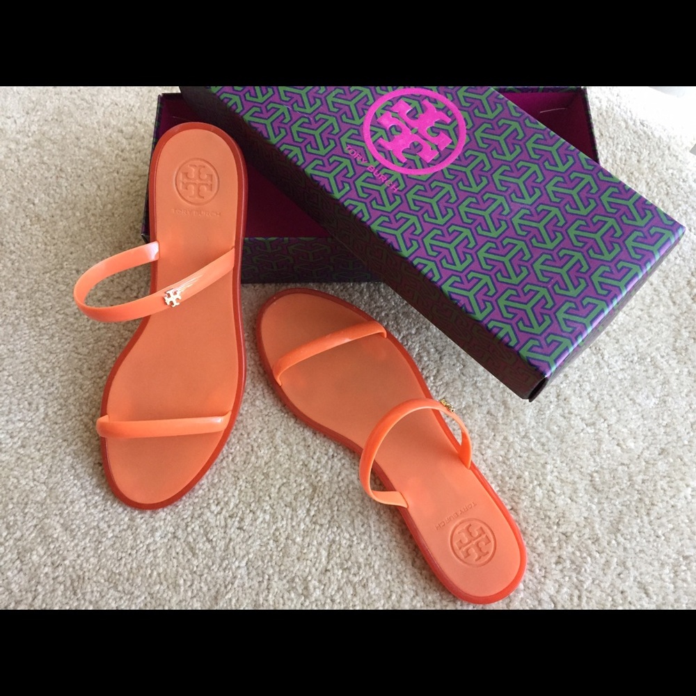 Tory Burch Jelly Slide Flat Rubber Gold Logo