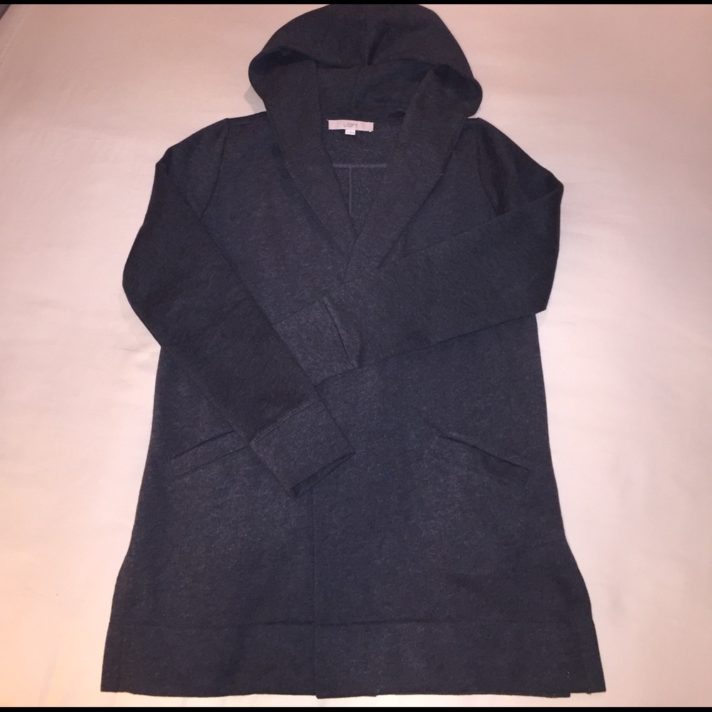 Loft long open cardigan with hoodie