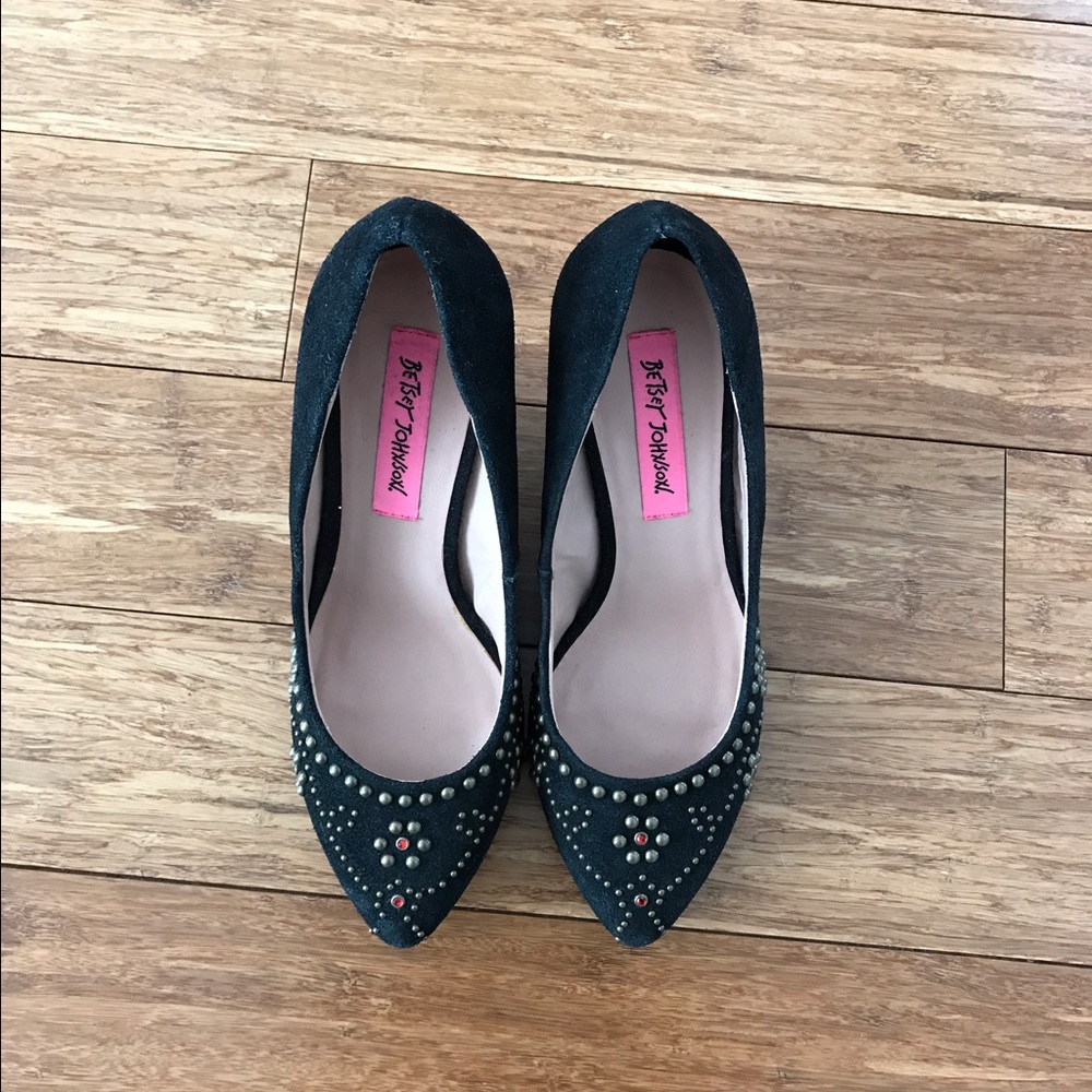 Betsey Johnson Ariel Studded Suede Wedge