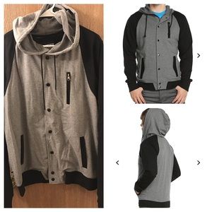 Rude Black Grey Raglan Snap Zip Hoodie