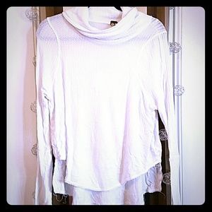 White Henley cowl neck long sleeve