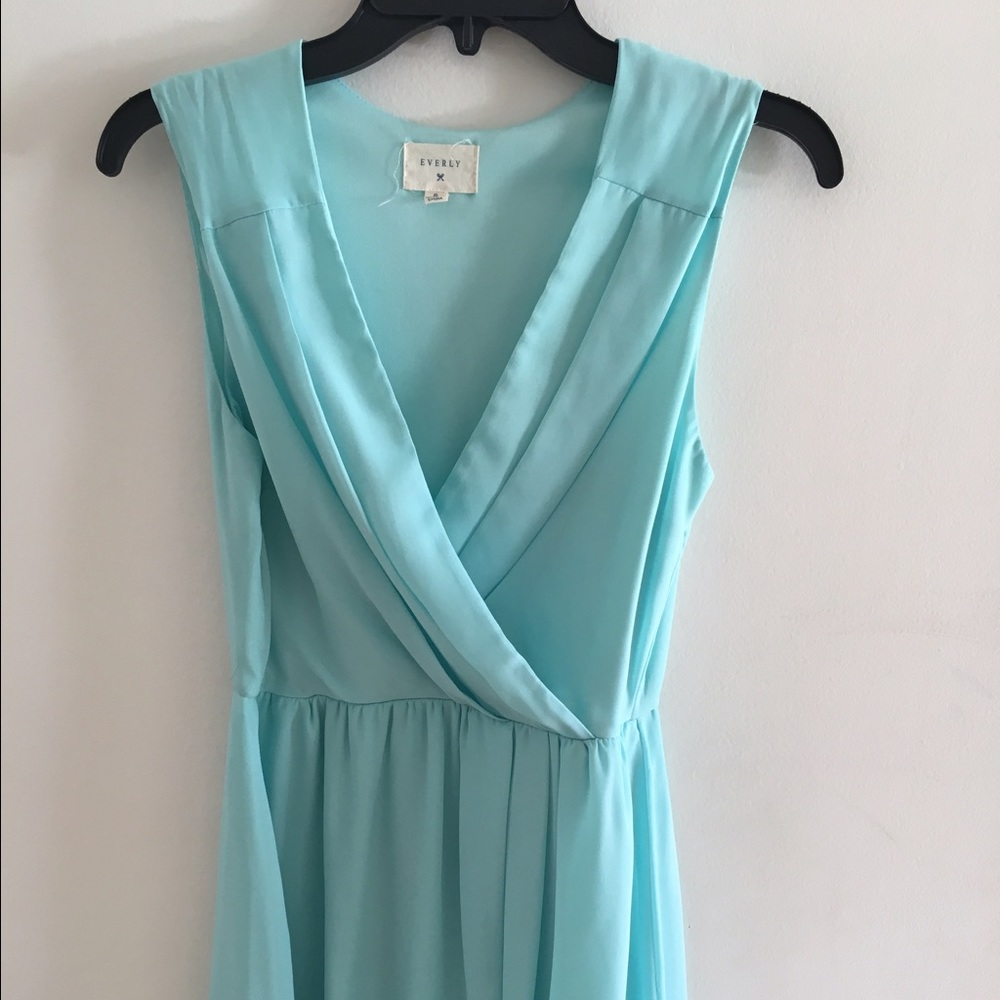 Everly light blue drape front dress