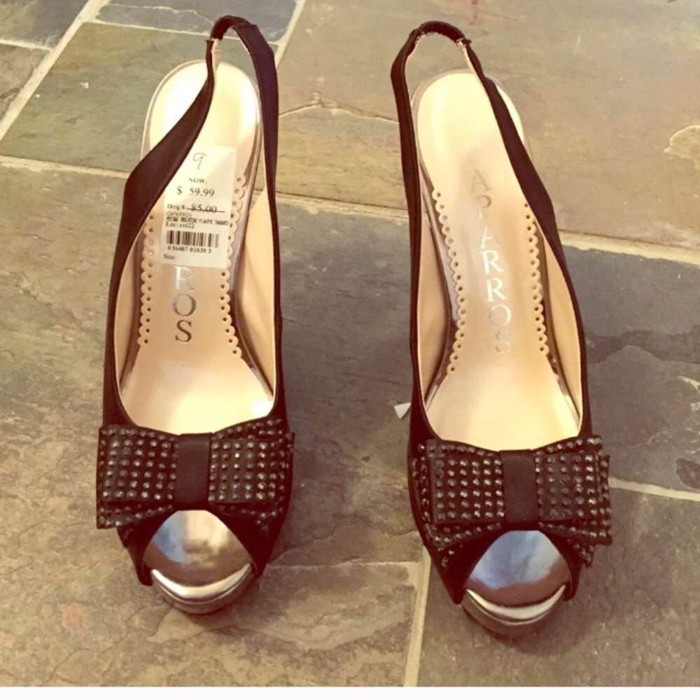 Black satin heels. NWT
