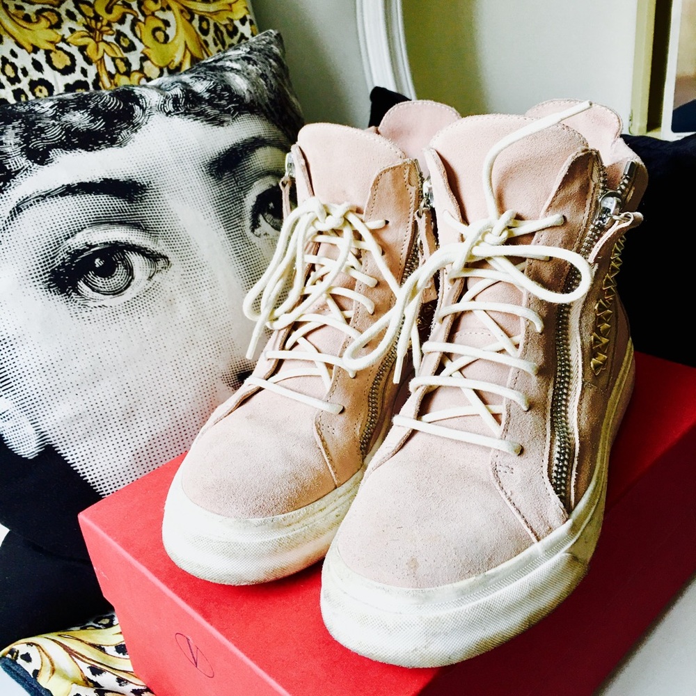 Giuseppe Zanotti Pink Suede Stud Wedge Sneakers