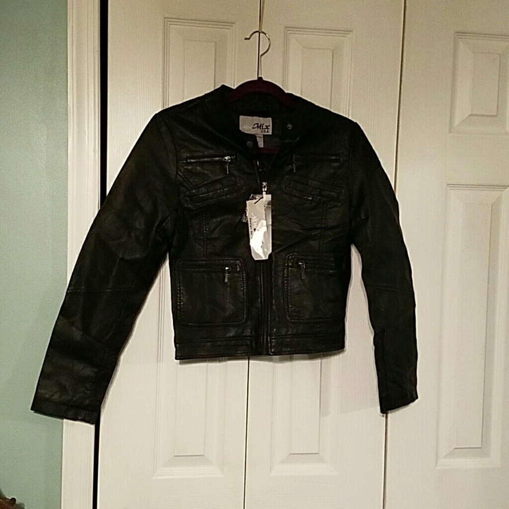 New Mix USA faux leather moto jacket NWT