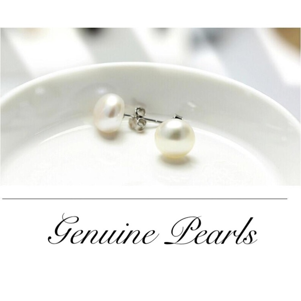7mm Genuine White Freshwater Pearl Earrings.925