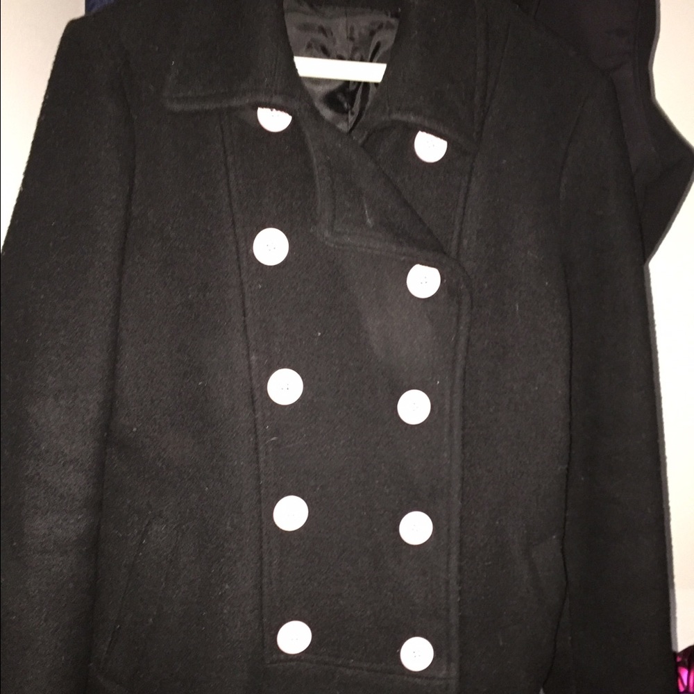Volcom wool pea coat with pink anchor buttons