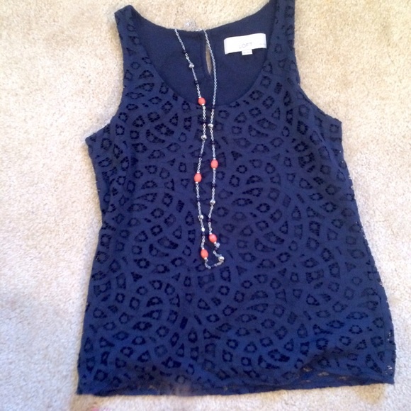LOFT Tops - Navy Blue Loft Lace Tank
