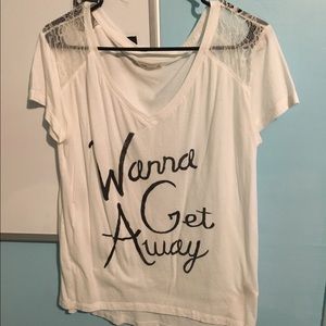 White and black lace tee shirt "Wanna Get Away"