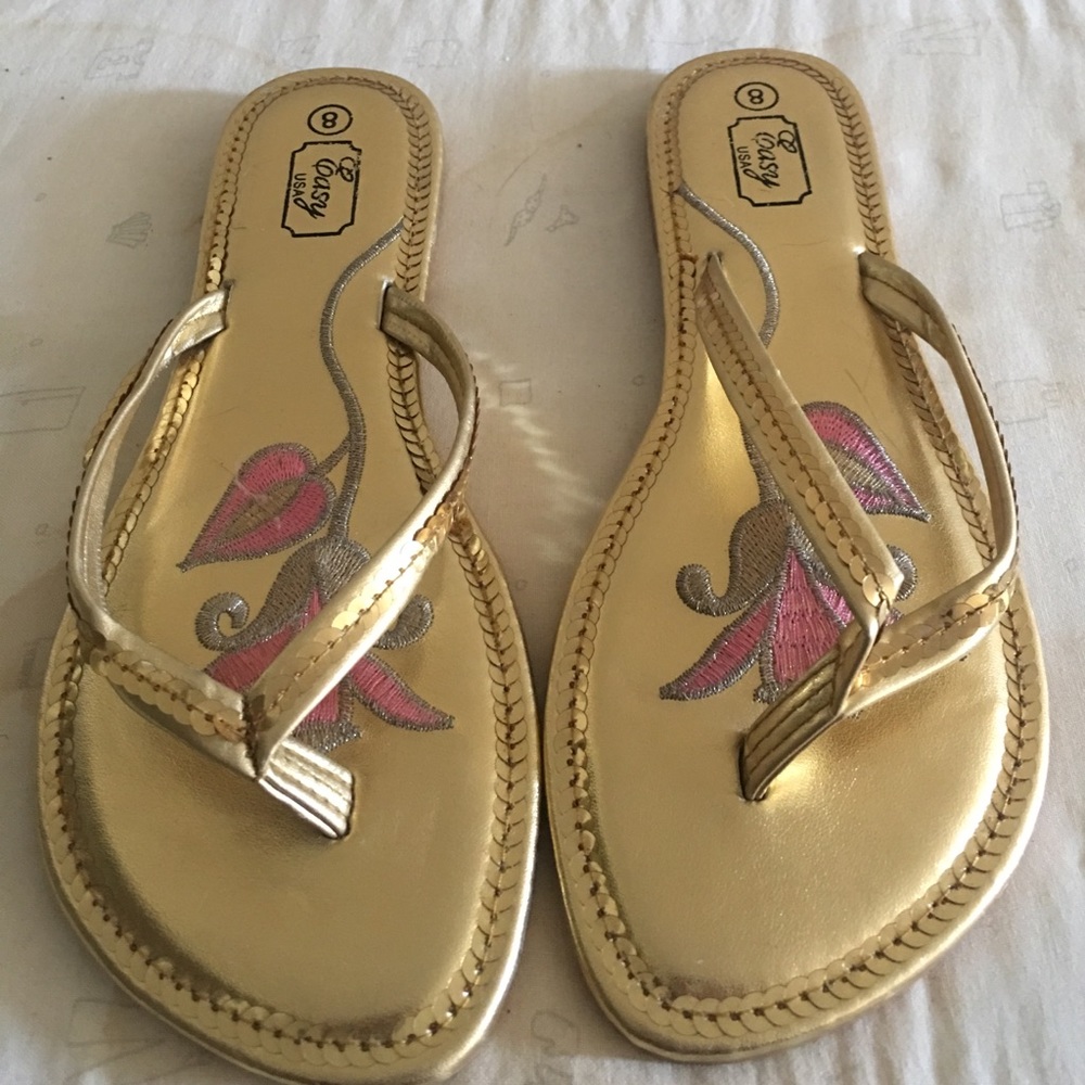 Gold flip flops