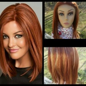 Red with Blonde Highlights Synthetic Lace Wig
