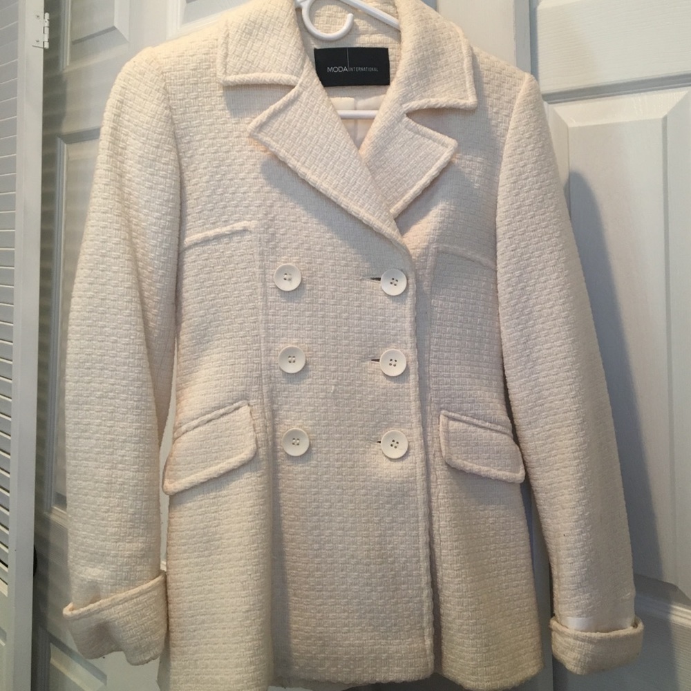 Woven Cream Pea Coat