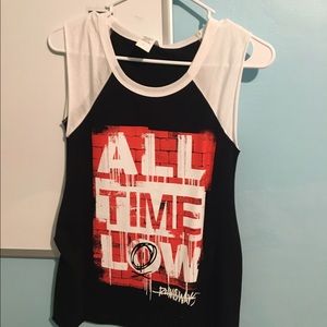 Red, white and black "All Time Low" band tee