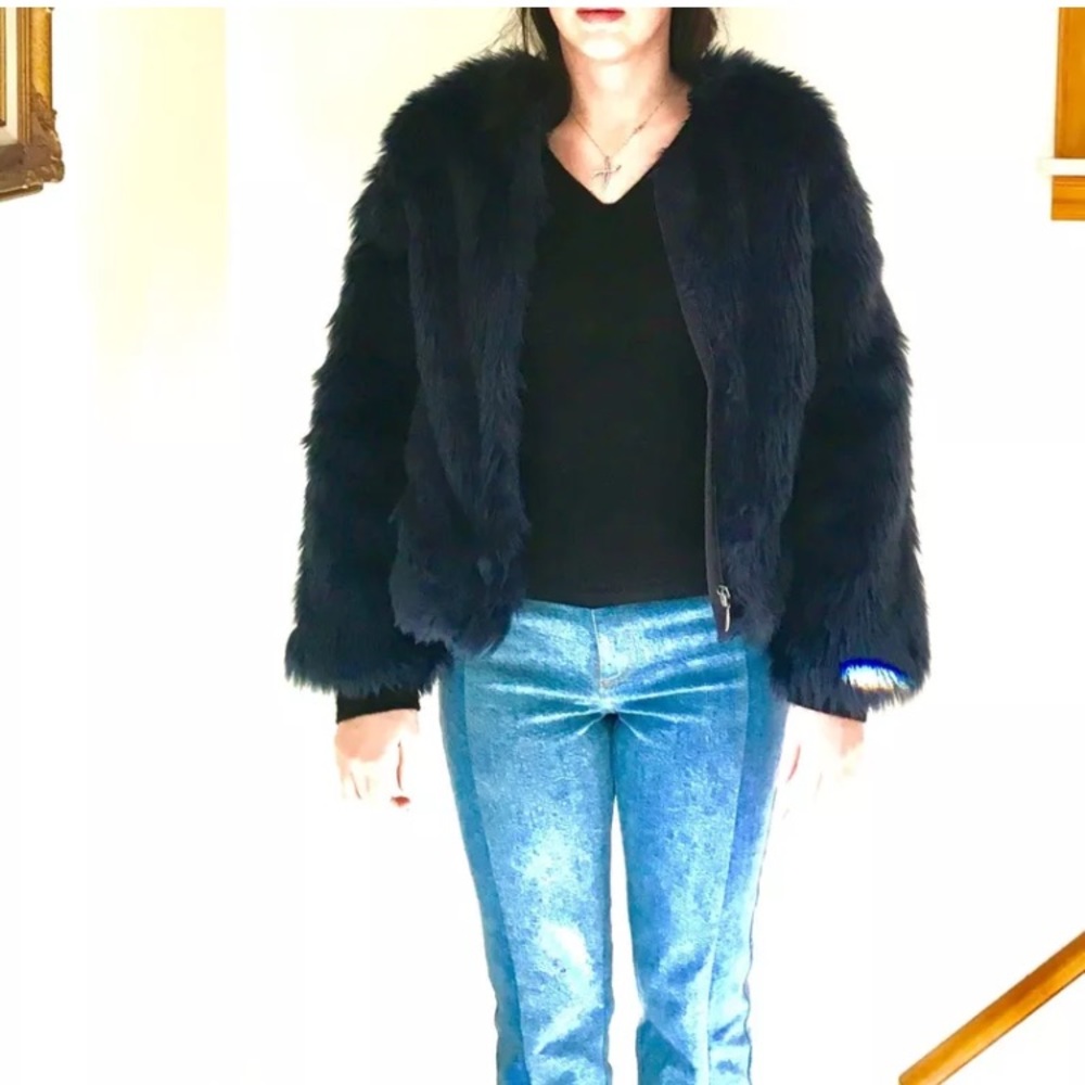 Midnight Blue Faux Fur Bomber