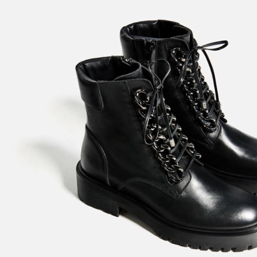 Zara Chain Detail Leather Ankle Boots
