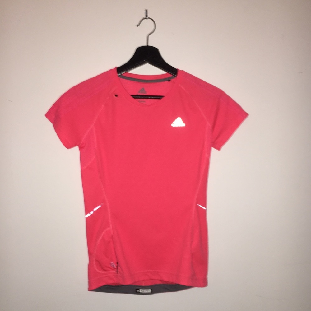 neon pink adidas short sleeve workout top