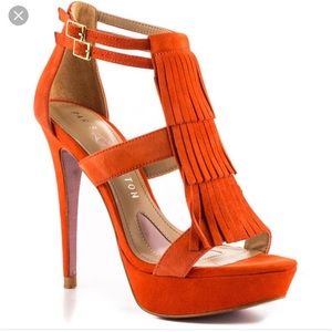 Paris Hilton Orange Fringe Heels