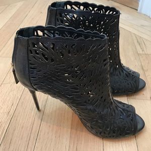 Hugo Boss black cut out heel booties