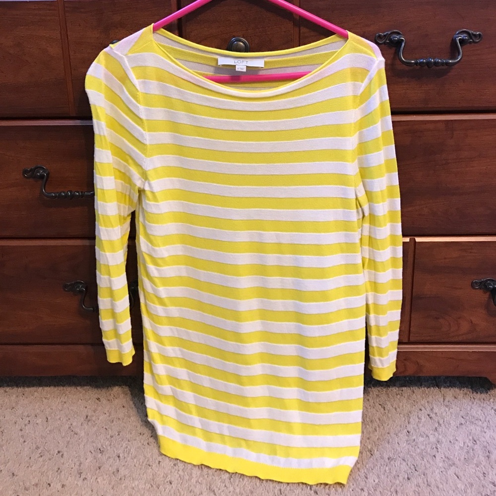 Loft yellow and white top with 3/4 sleeves