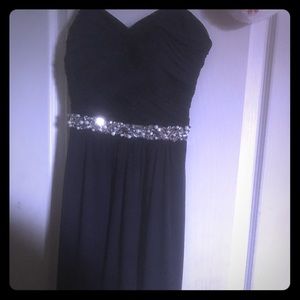 Long strapless navy blue dress