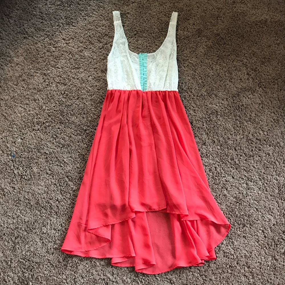 Coral & White High-Low Dress