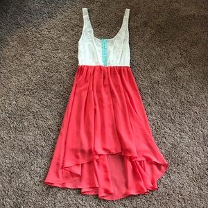 Coral & White High-Low Dress