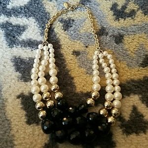 Pearl, gold and black beaded necklace