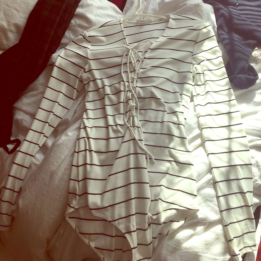 Striped lace-up body suit