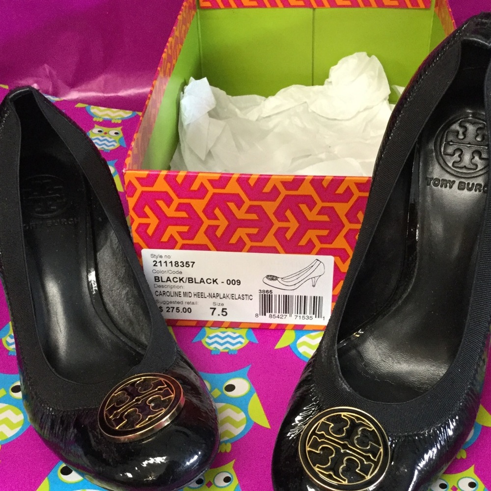 Tory Burch black patent heel