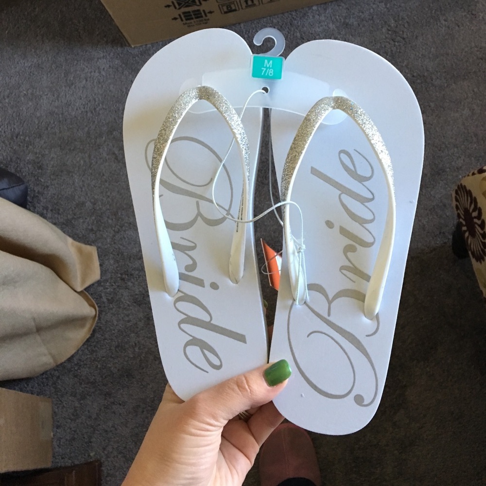 Bride glitter flip flops