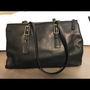 Coach Black Leather Tote; 2 straps w/gold accents