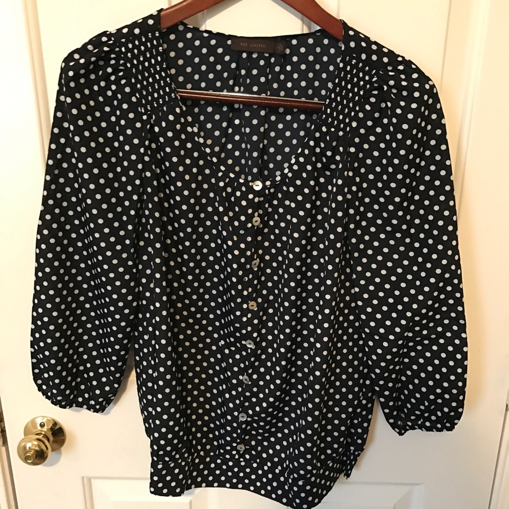 The Limited Navy Polka Dot Blouse