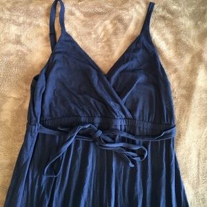 Long navy maternity tank dress with tie